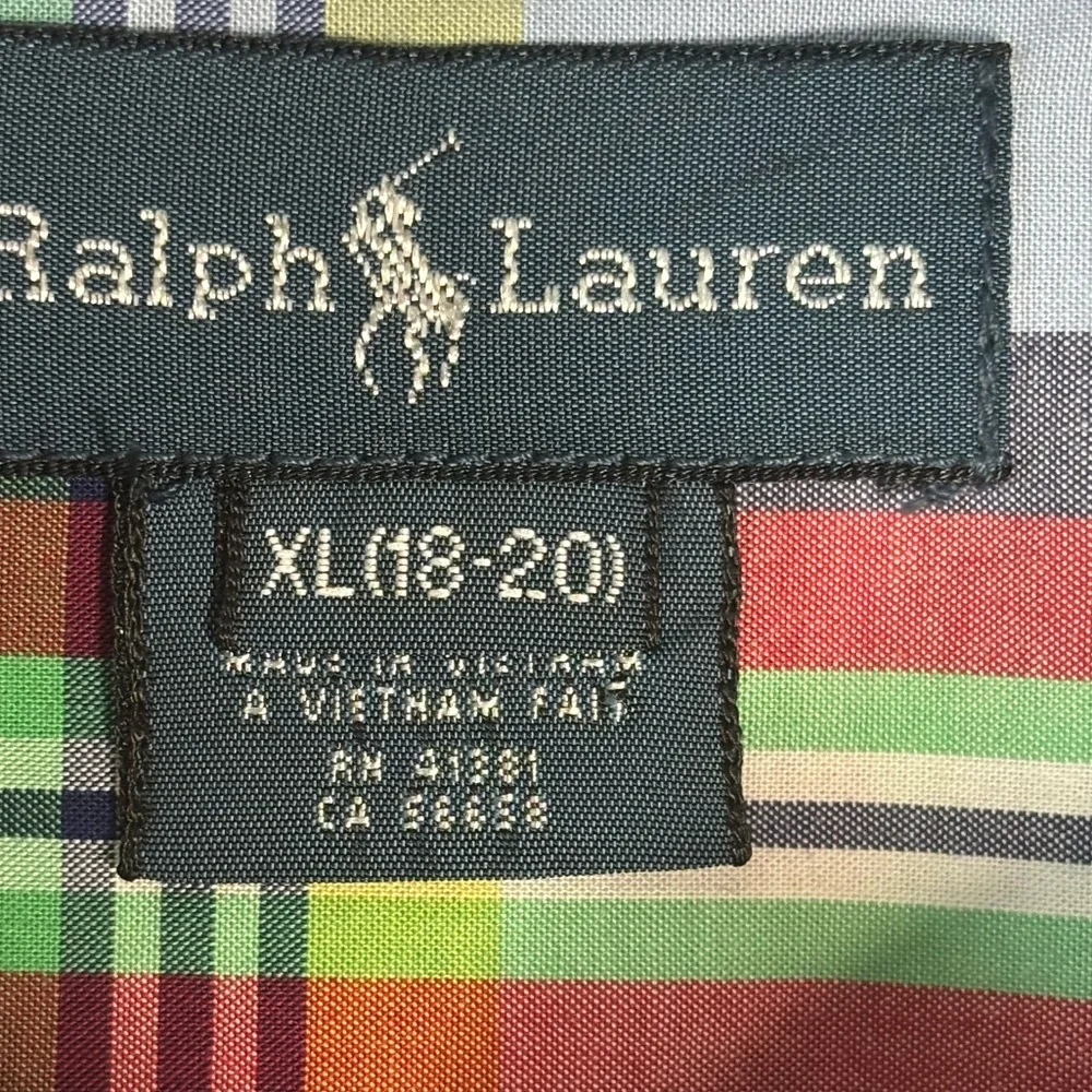 Ralph Lauren Yourh XL‎ 18-20 Blue and Red Plaid Shirt